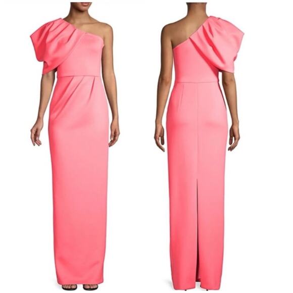 Black Halo Egan One-Shoulder Column Gown Neon Coral Sz 0 - Picture 1 of 14